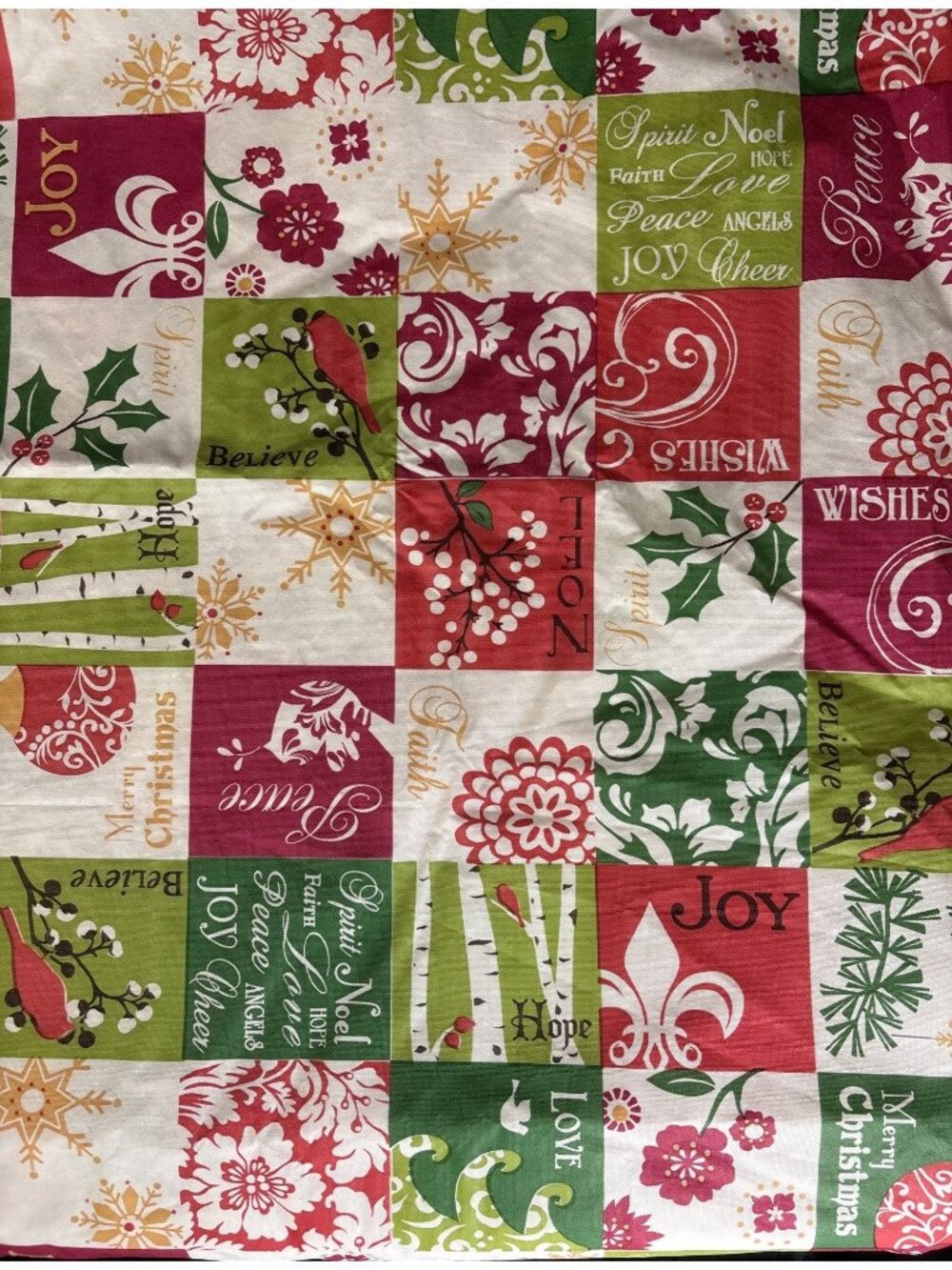 Christmas Patchwork Tablecloth Rectangle 60" X 84" Holiday Peace Love Hope Joy - Picture 6 of 11